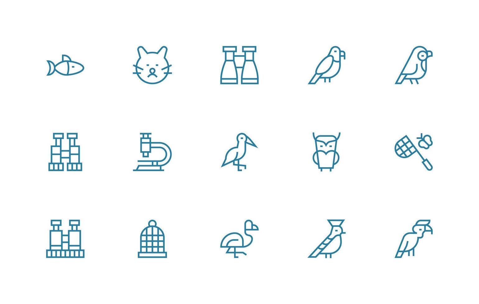 Zoology Design Icons featuring 15 in Regular Line Style Icon Set for Apps vector