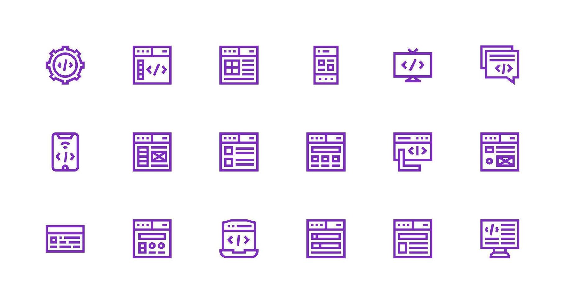 18 Icons for Css in Strong Stroke Line Format Editable Icon Collection vector