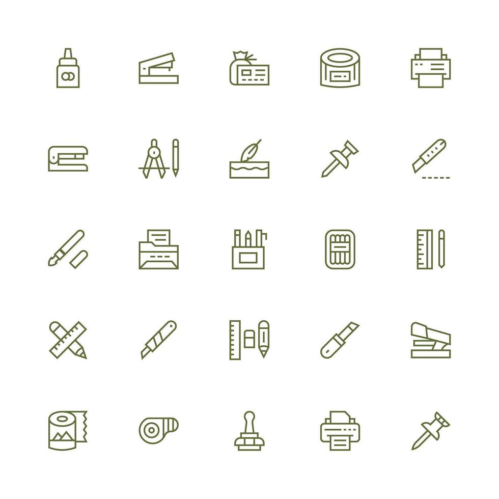 Medium Stroke Outline Icons from Stationery Set with 25 Vectors Reusable Icon Set