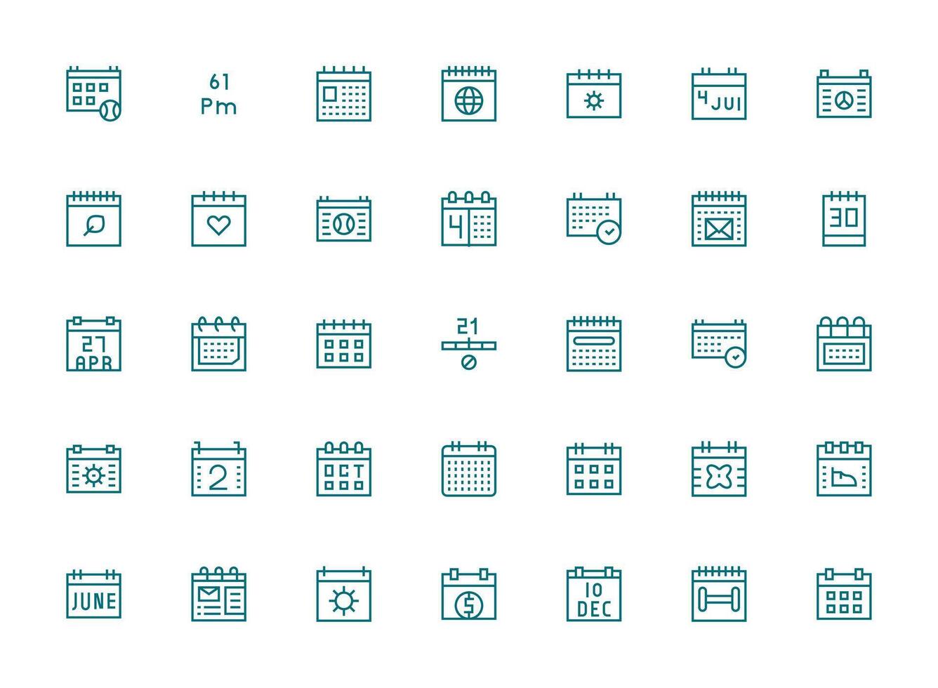 35 Regular Clean Line Style Icons from Date Collection Scalable Icons for All Themes vector