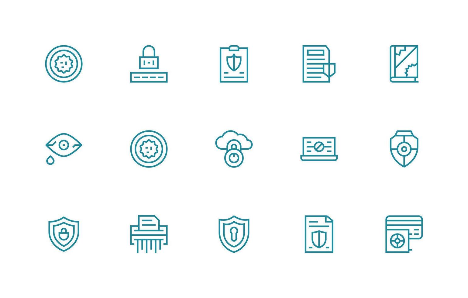 15 regular línea íconos para información seguridad gráficos flexible icono sistema para web interfaces vector