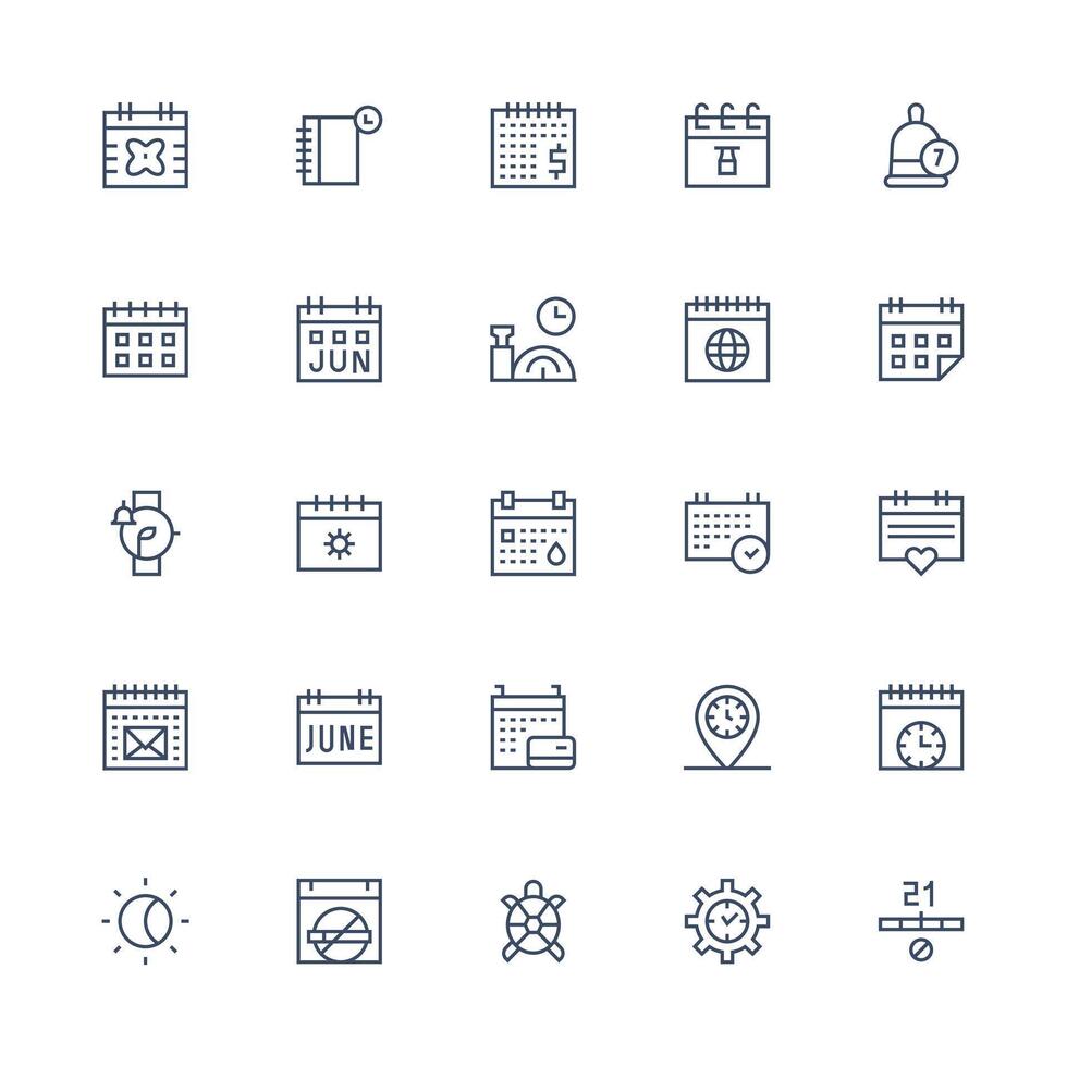 Calendar Set with 25 Medium Stroke Outline Icons User Interface Icons for Digital Products vector