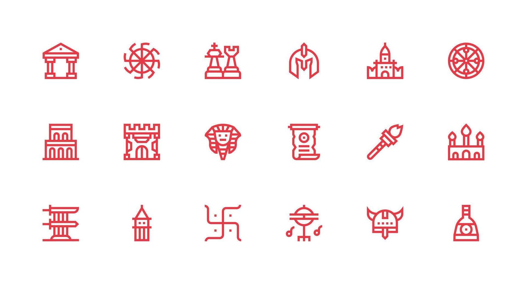 18 Strong Stroke Line Vectors for Ancient Theme Neatly Designed Icons for Web Platforms