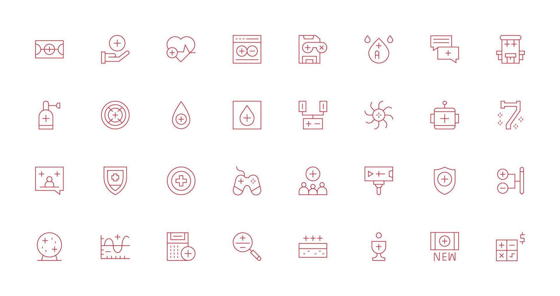 32 Thin Line Icons for Plus Graphics Core Icon Collection for Daily Tasks vector