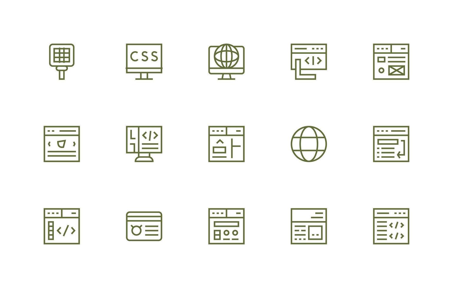 Browser including 15 Regular Line Illustrations Web and App Icon Pack Collection vector