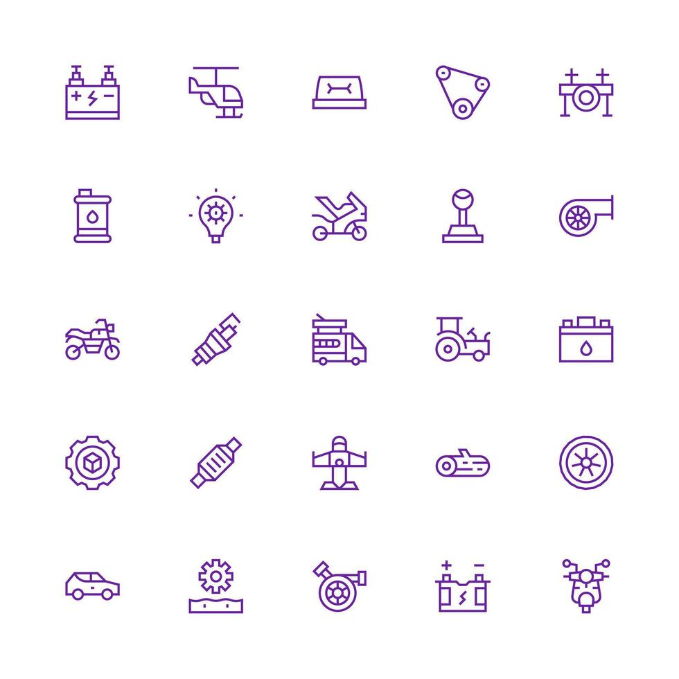 25 Icons for Engine in Medium Stroke Outline Format Design Ready Icon Set for Teams vector