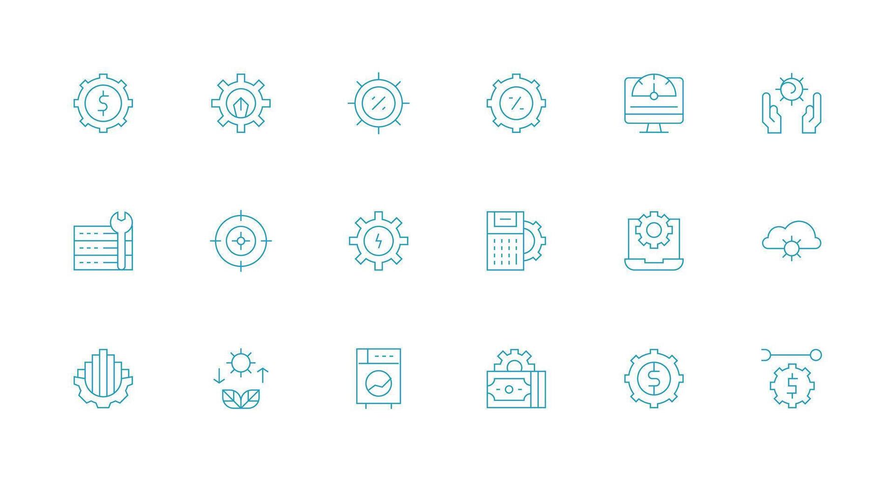 Optimization Design Icons featuring 18 in Minimal Line Style Complete Icon Set for Mobile Apps vector