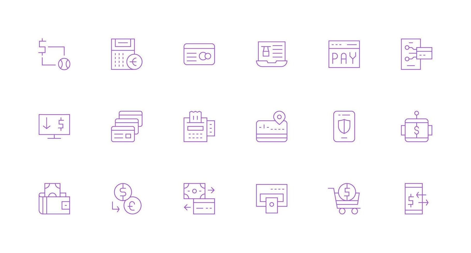 Payment Processing Icon Set with 18 Minimal Line Graphics Icon Collection Set vector
