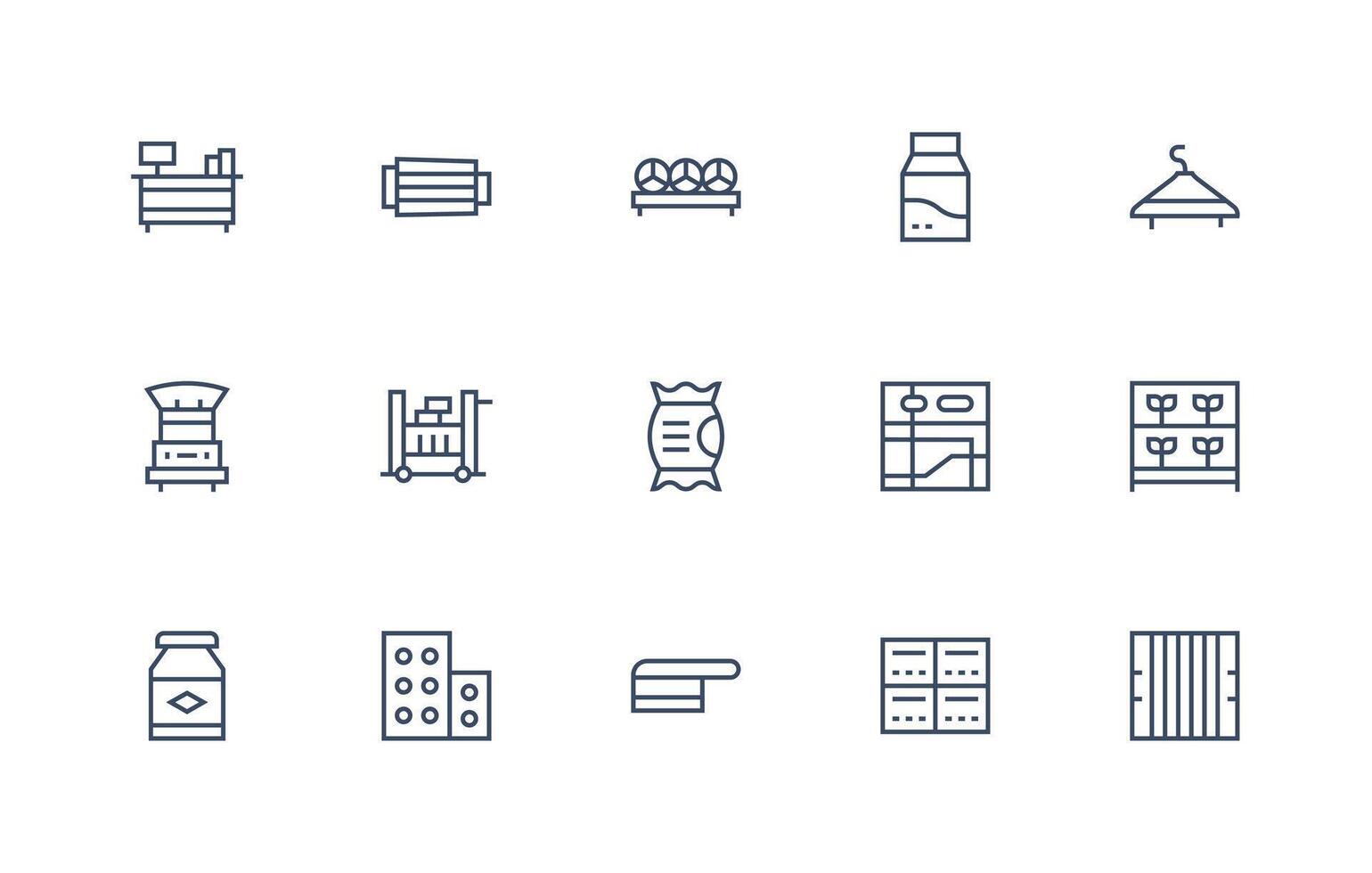 15 Regular Line Icons for Shelf Graphics Compact Icon Set vector