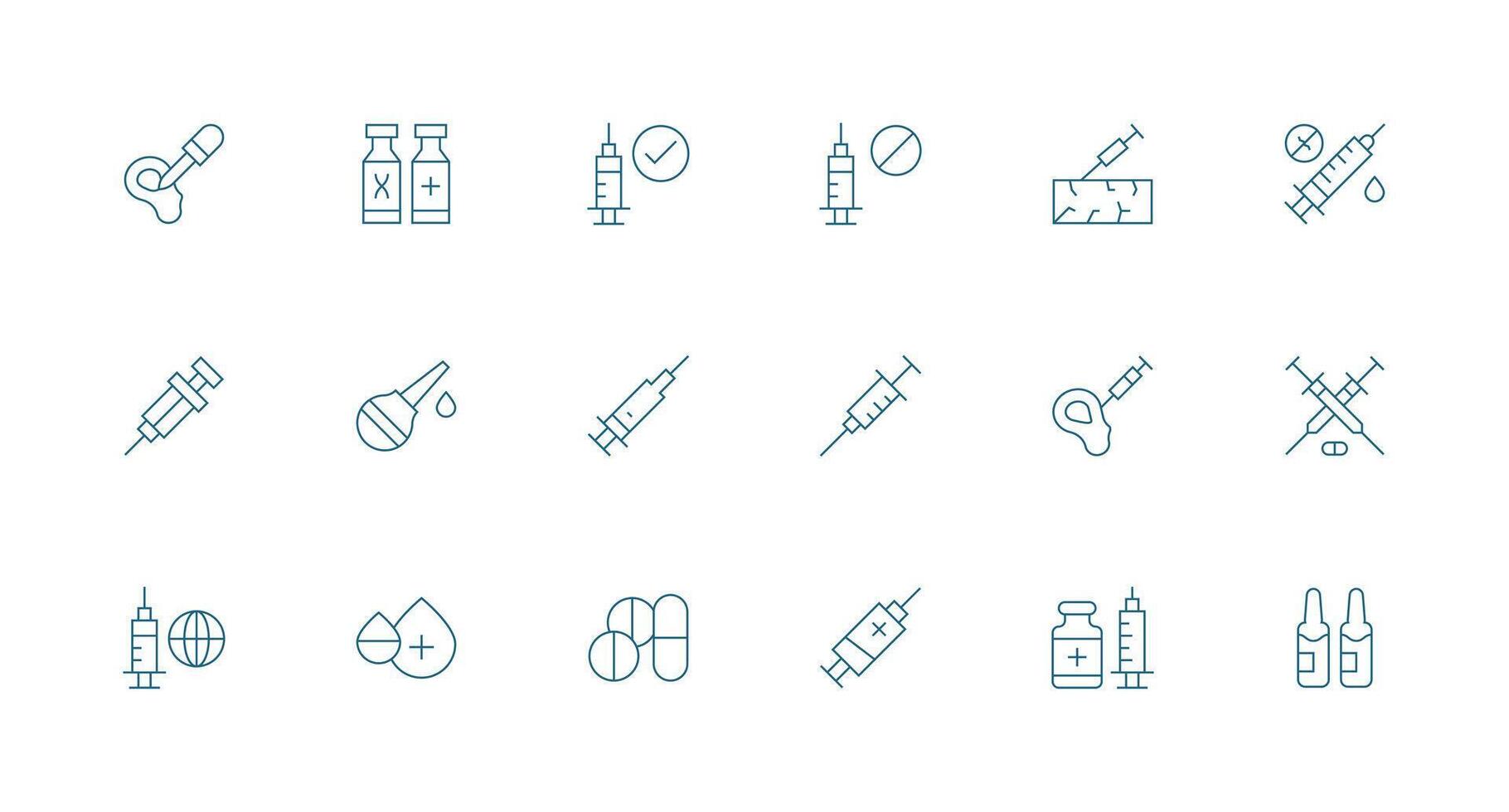 Syringe Icon Set with 18 Minimal Line Graphics Lightweight Icon Series for Fast Prototypes vector