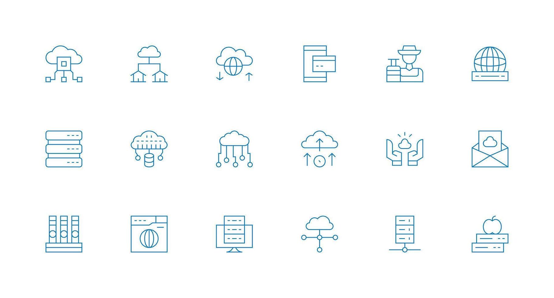 Hosting Icon Set with 18 Minimal Line Graphics Multi-Style Icon Collection vector