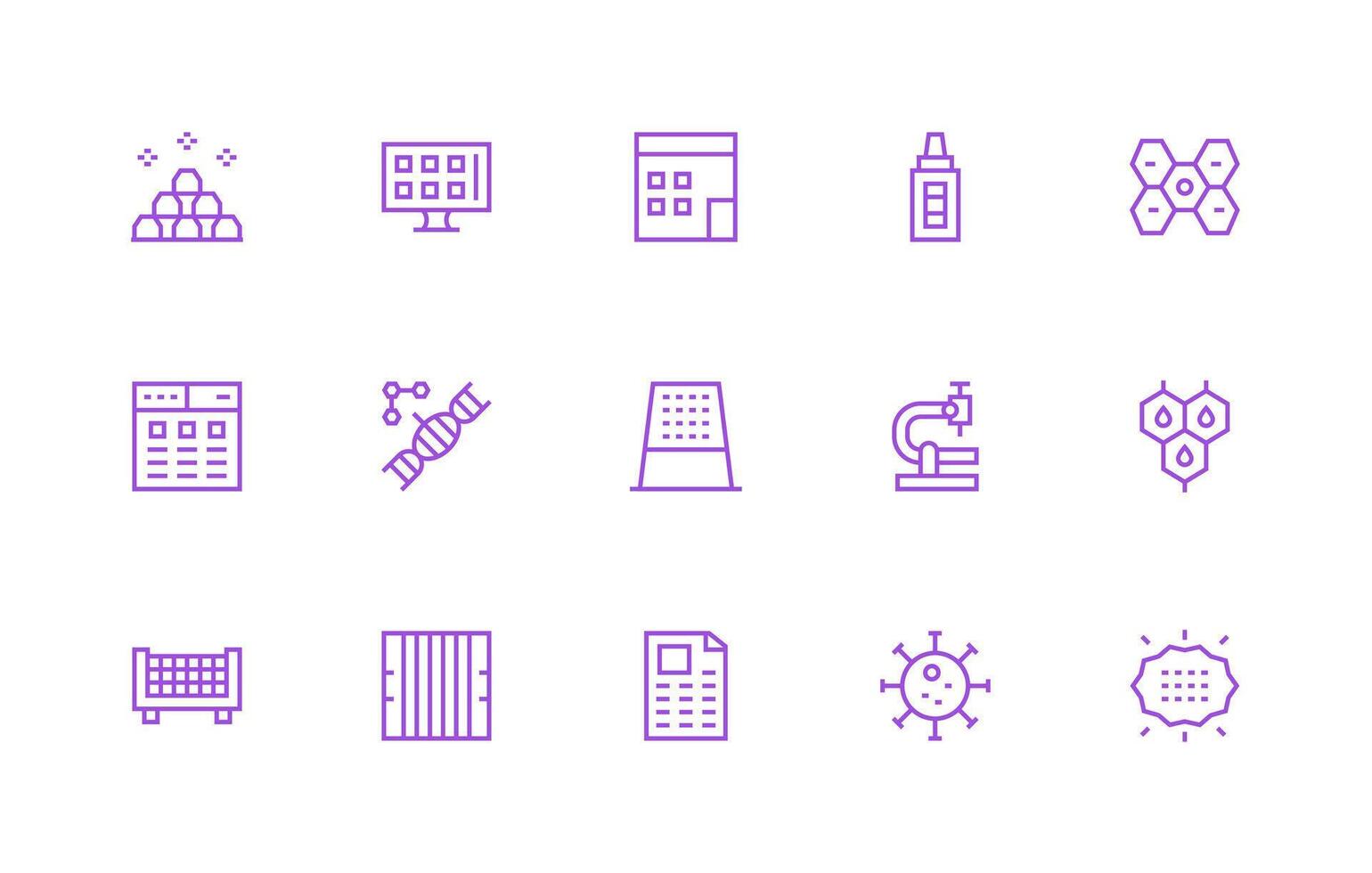 Regular Line Style Cells Icons with 15 Vectors UI Icon Set