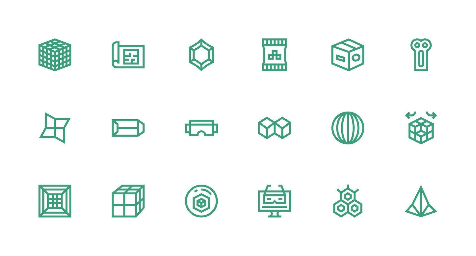 3D Design Icons featuring 18 in Strong Stroke Line Style Multi-Purpose Icon Set vector