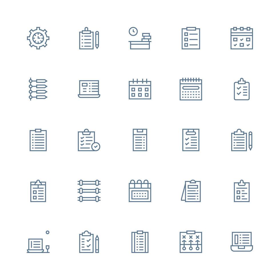Tasks Visual Pack containing 25 Medium Stroke Outline Icons Fully Editable Icon Set for Web vector