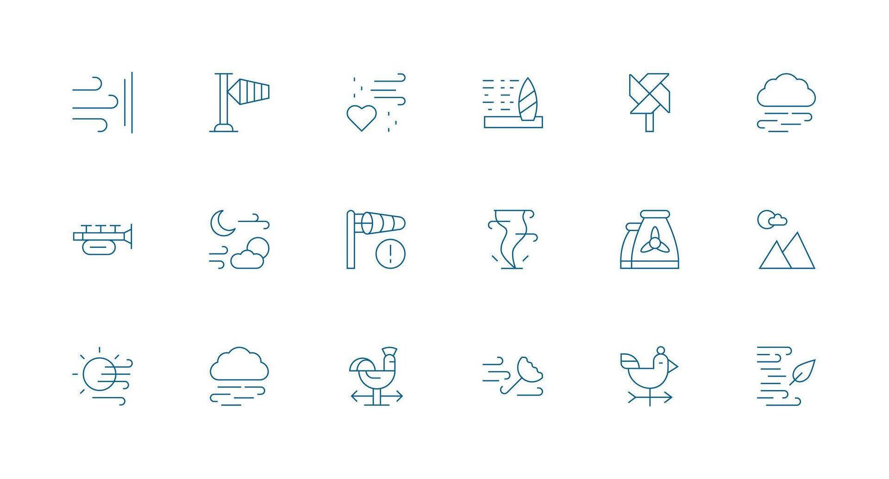 18 Minimal Line Icons for Wind Graphics Pixel Perfect Icon Set vector