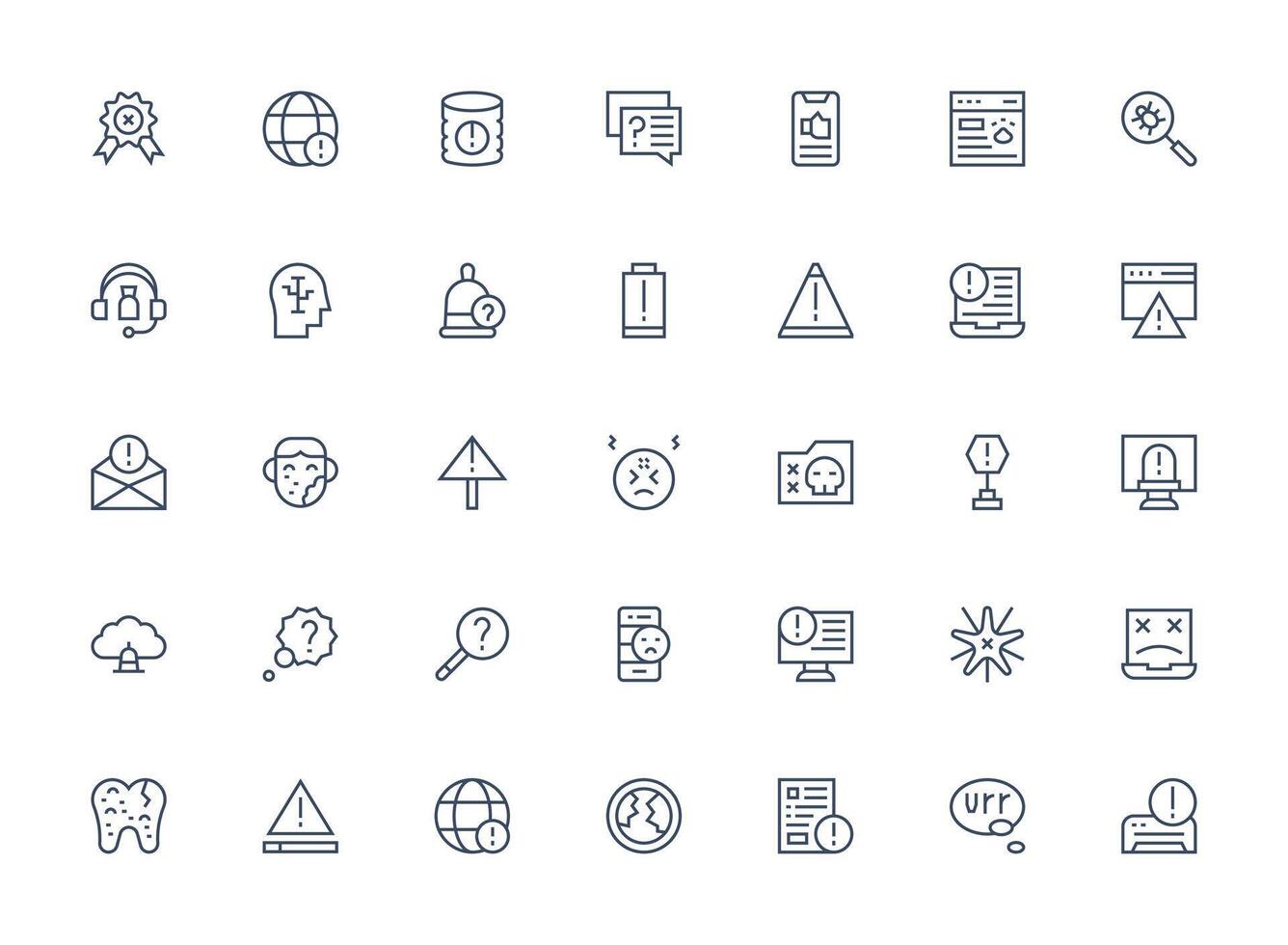 Regular Clean Line Style Problem Icons with 35 Vectors Lightweight Icon Series for Fast Prototypes