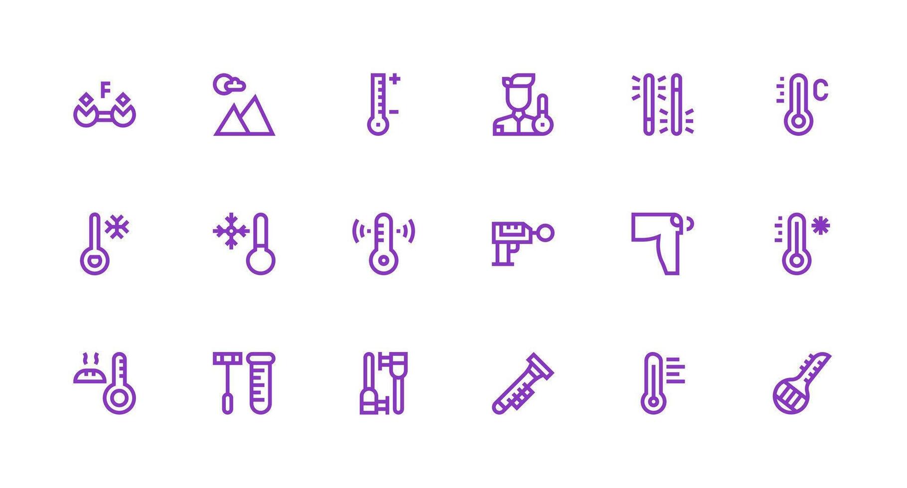 Thermometer Icon Set with 18 Strong Stroke Line Graphics Pixel Perfect Icons for Modern Apps vector