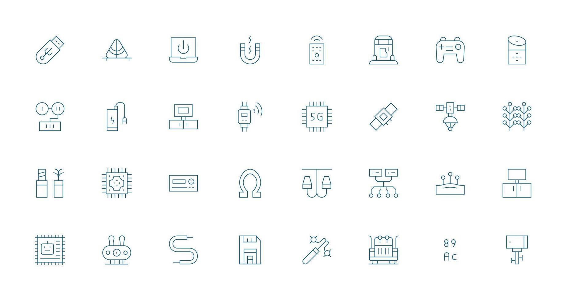 32 Icons for Electronics in Thin Line Format Minimal Icon Set for Interface Projects vector
