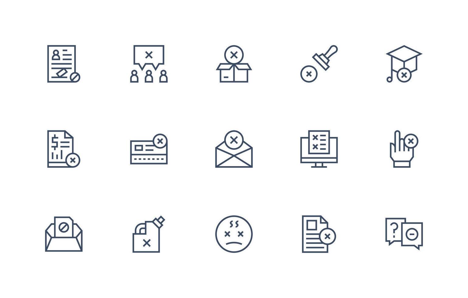 Not Accepted including 15 Regular Line Illustrations Complete Icon Bundle for Web Design vector