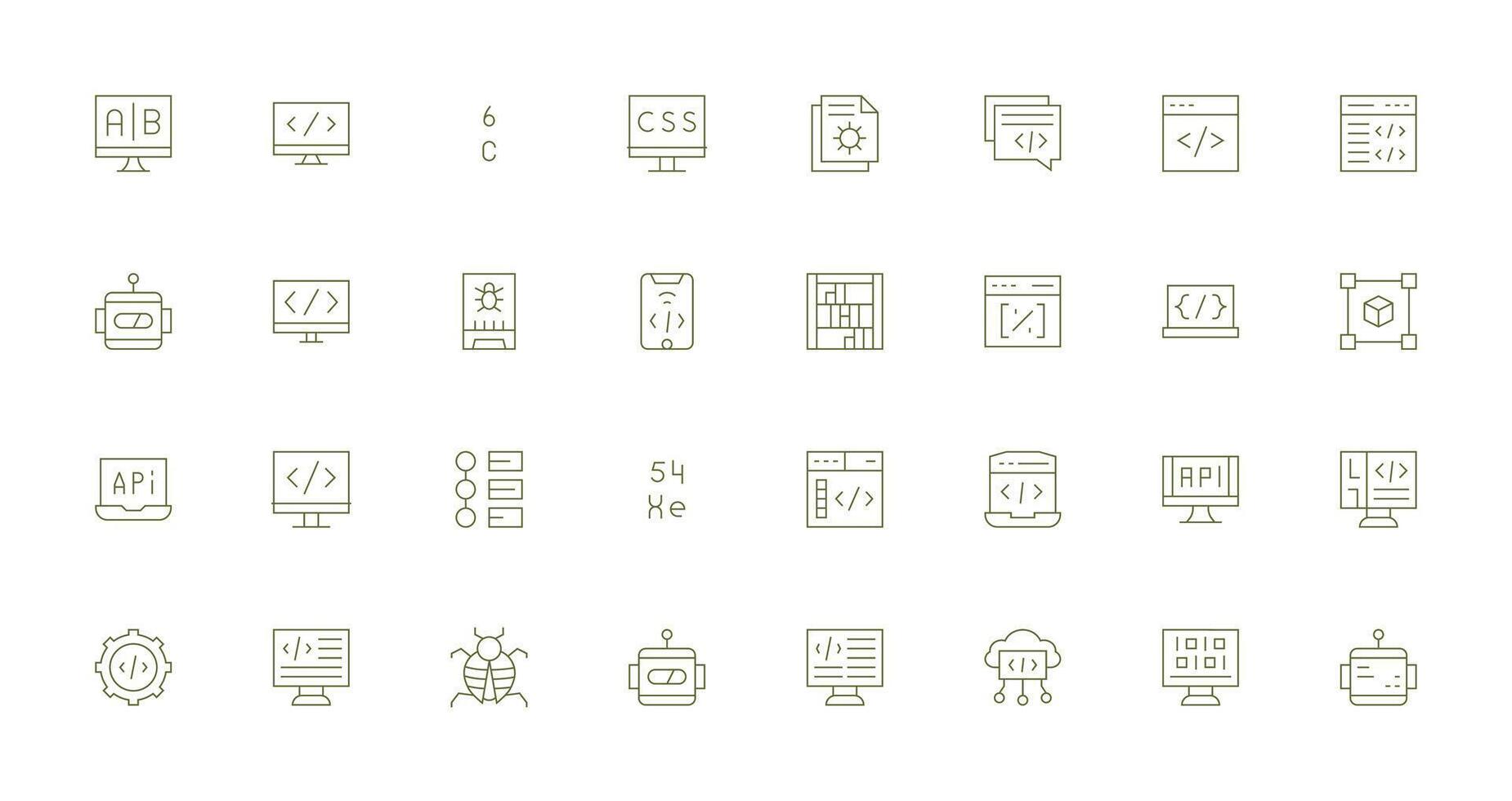 Programming Visual Pack containing 32 Thin Line Icons UI-Ready Icon Collection vector