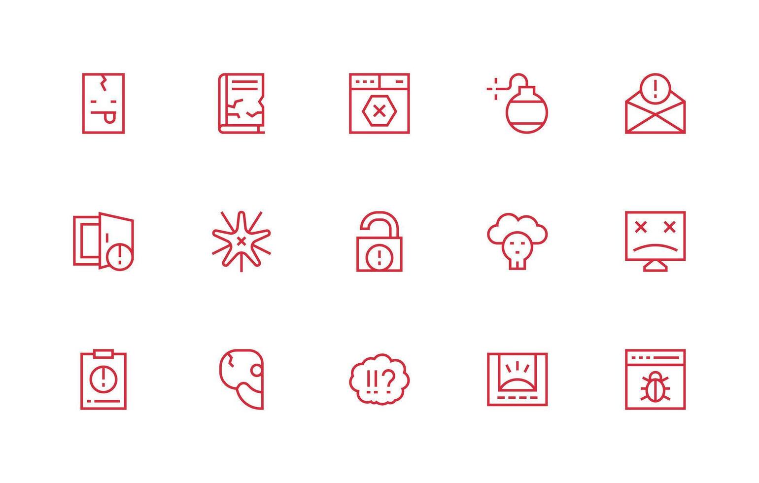 System Error Visual Pack containing 15 Regular Line Icons Web and App Icon Pack Collection vector