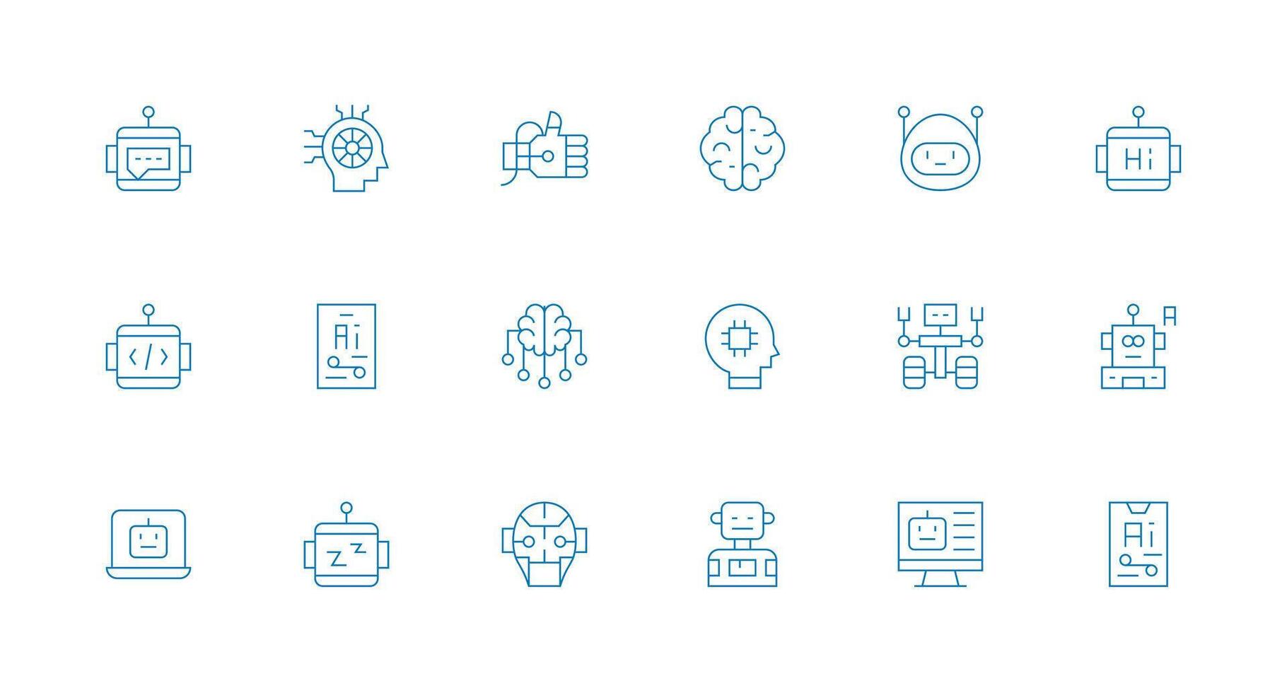 Artificial Intelligence Design Icons featuring 18 in Minimal Line Style Standard Icon Pack vector