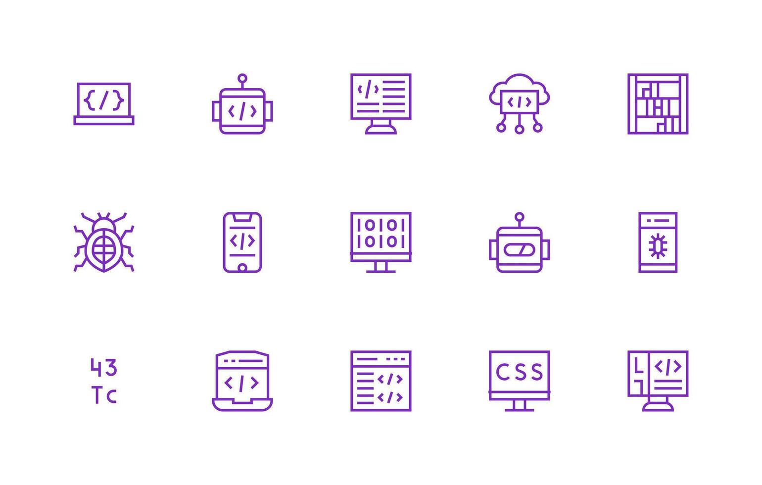 Programming Visual Pack containing 15 Regular Line Icons Glyph Icon Series vector