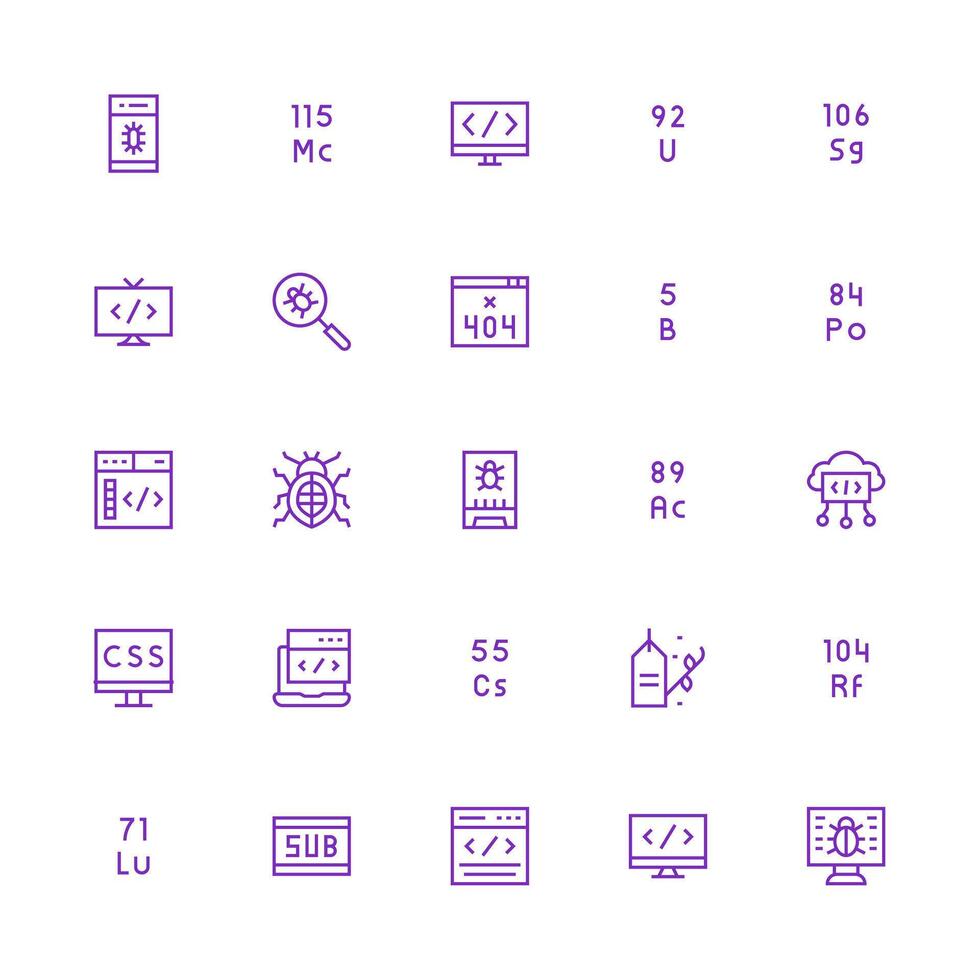 Medium Stroke Outline Icons from Code Set with 25 Vectors UI Icon Set