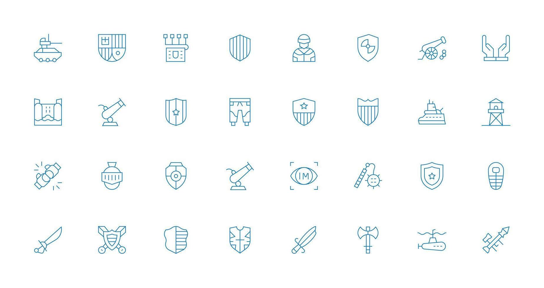 Defense Icon Set with 32 Thin Line Graphics Full Icon Library for UI Designers vector