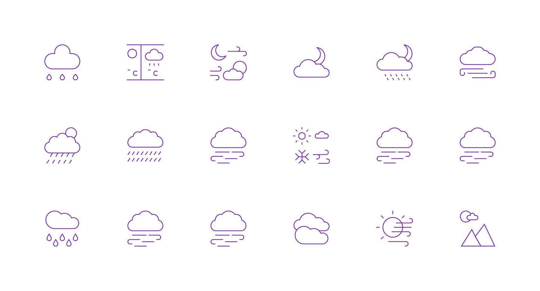 Cloudy Visual Pack containing 18 Minimal Line Icons Basic Icon Series vector