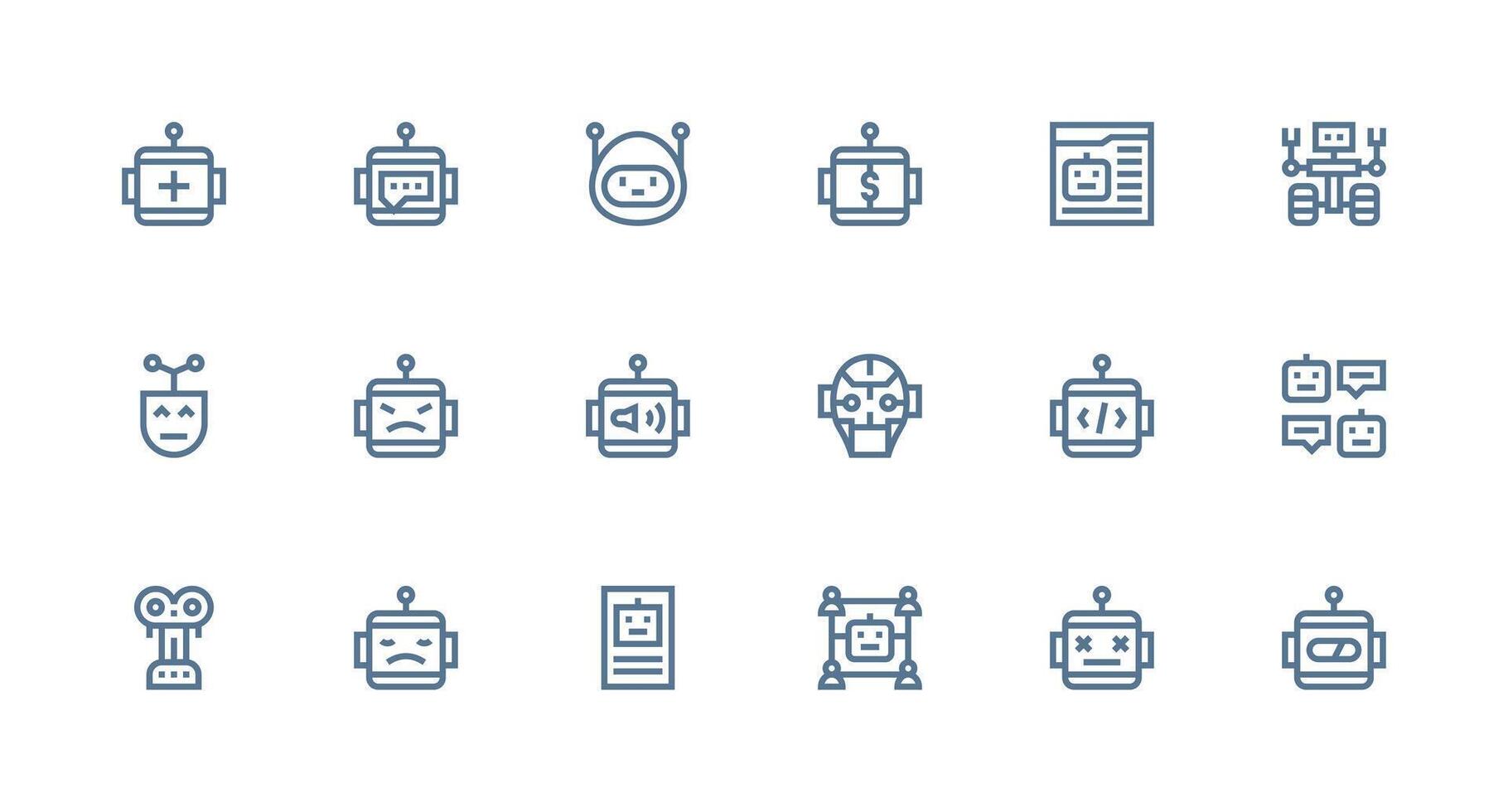 18 Strong Stroke Line Style Icons from Robot Collection Essential Icons for Rapid UI Building vector