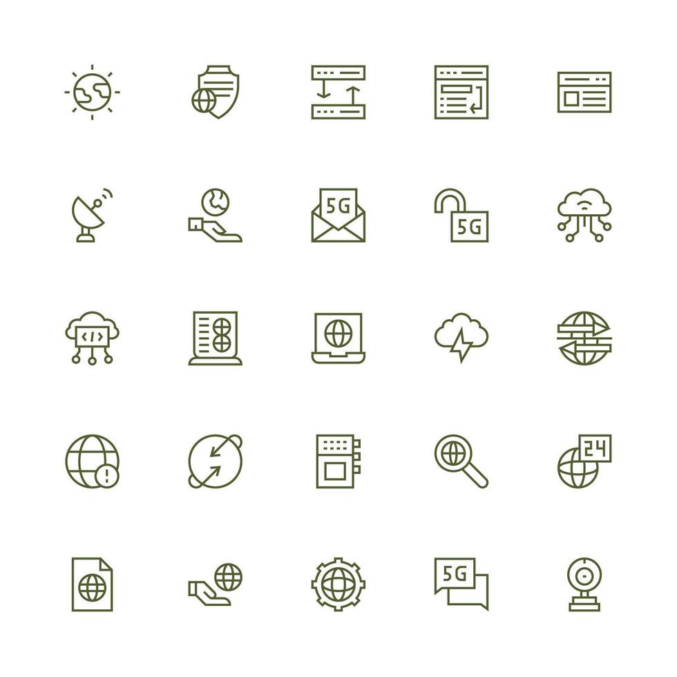 25 Medium Stroke Outline Style Icons from Internet Collection High-Resolution Icons for Any Platform vector