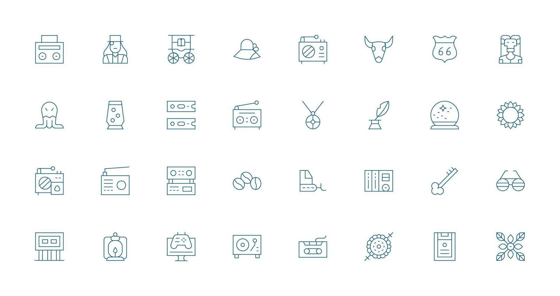 Retro Icon Set with 32 Thin Line Graphics Optimized Icon Pack for Digital Products vector