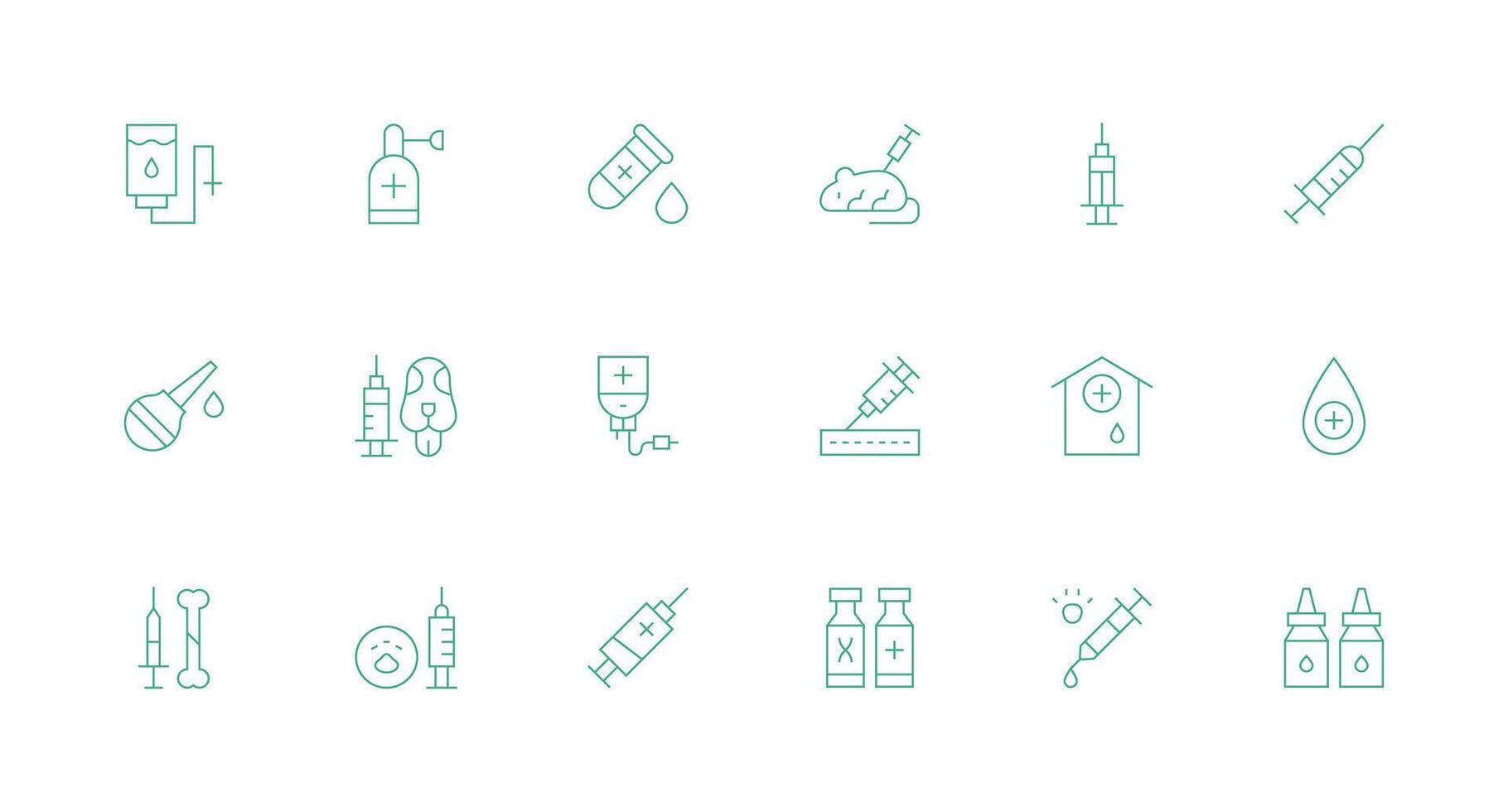 Injection Visual Pack containing 18 Minimal Line Icons Complete Icon Set for Mobile Apps vector
