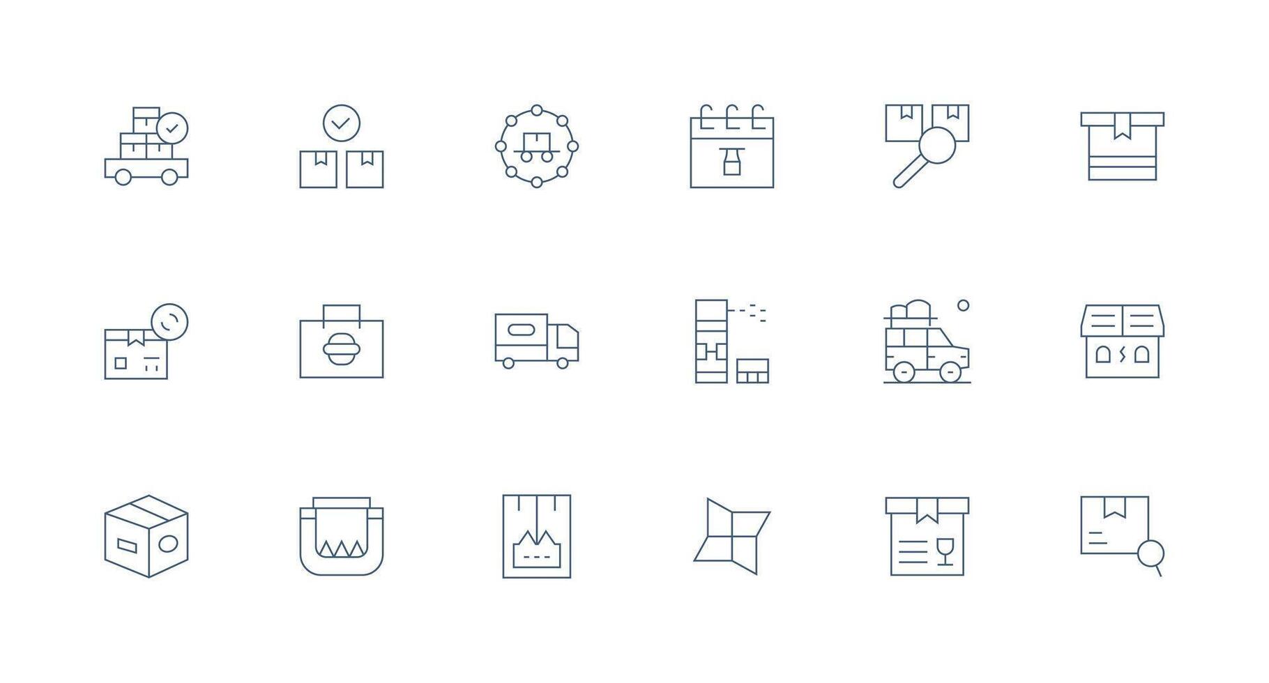 18 mínimo línea estilo íconos desde envío colección completar icono haz para web diseño vector