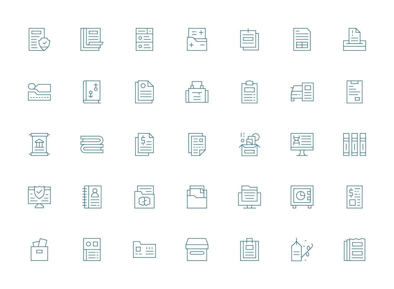 Records Icon Set with 35 Light Line Graphics Interface Icon Collection for Daily Projects vector
