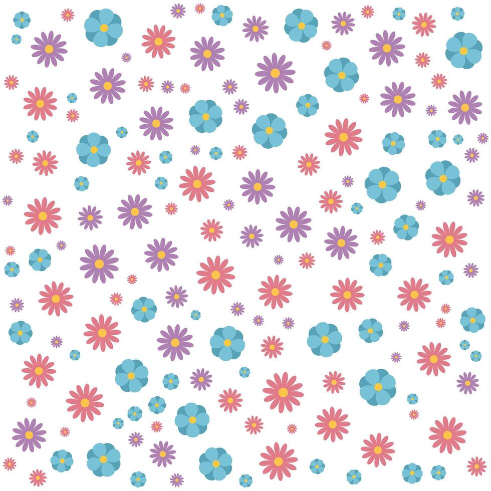 A colorful flower pattern with many different colored flowers. The flowers are in various sizes and shapes, and they are scattered throughout the image. Scene is cheerful and vibrant vector