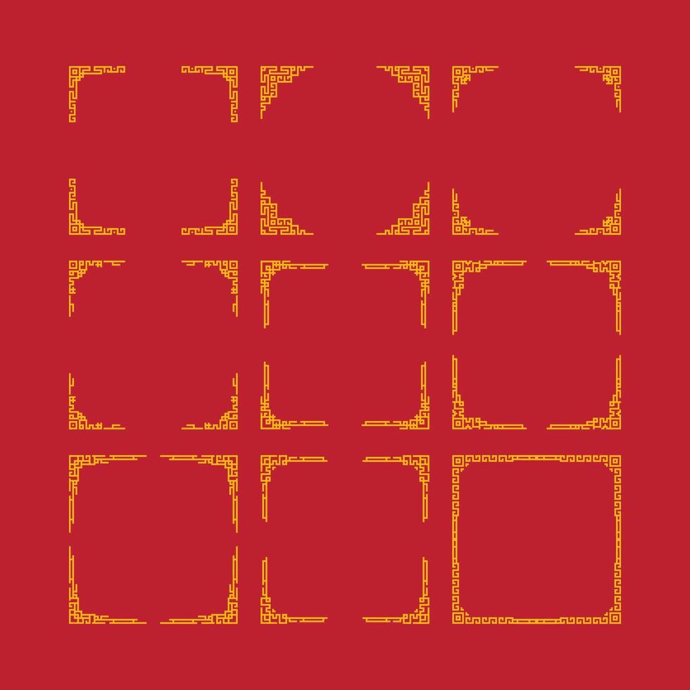 Whimsical Red Background with Yellow Frames of Different Sizes and Shapes. vector