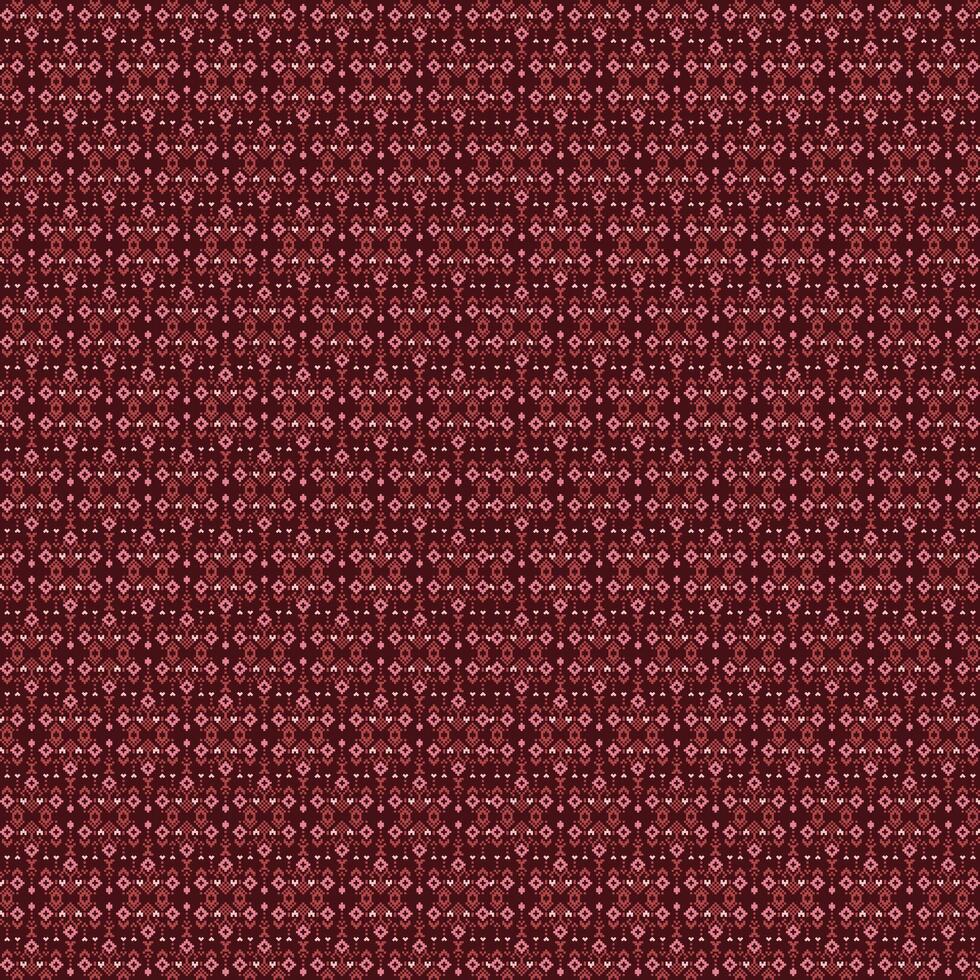 A red and white patterned fabric with a red background. The pattern is made up of small circles and squares. vector