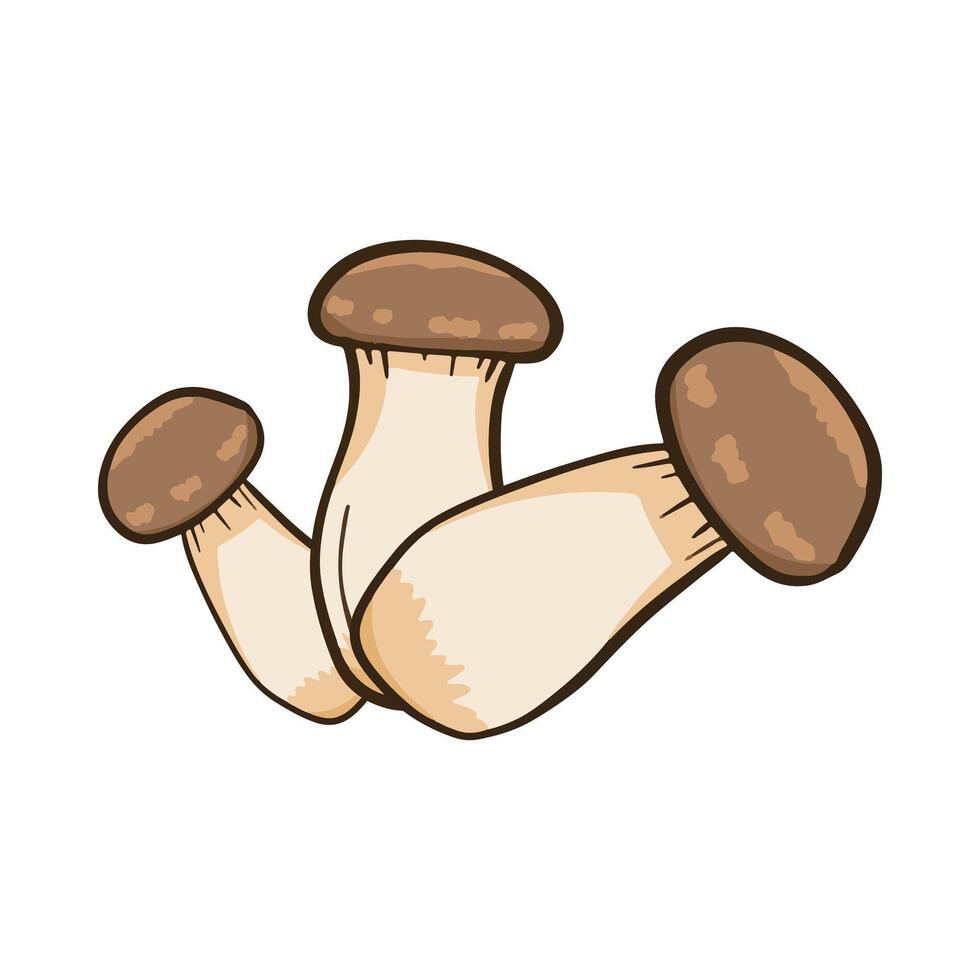 Fresh Brown and White Mushrooms Arranged Upright on White Background in Simple Composition vector