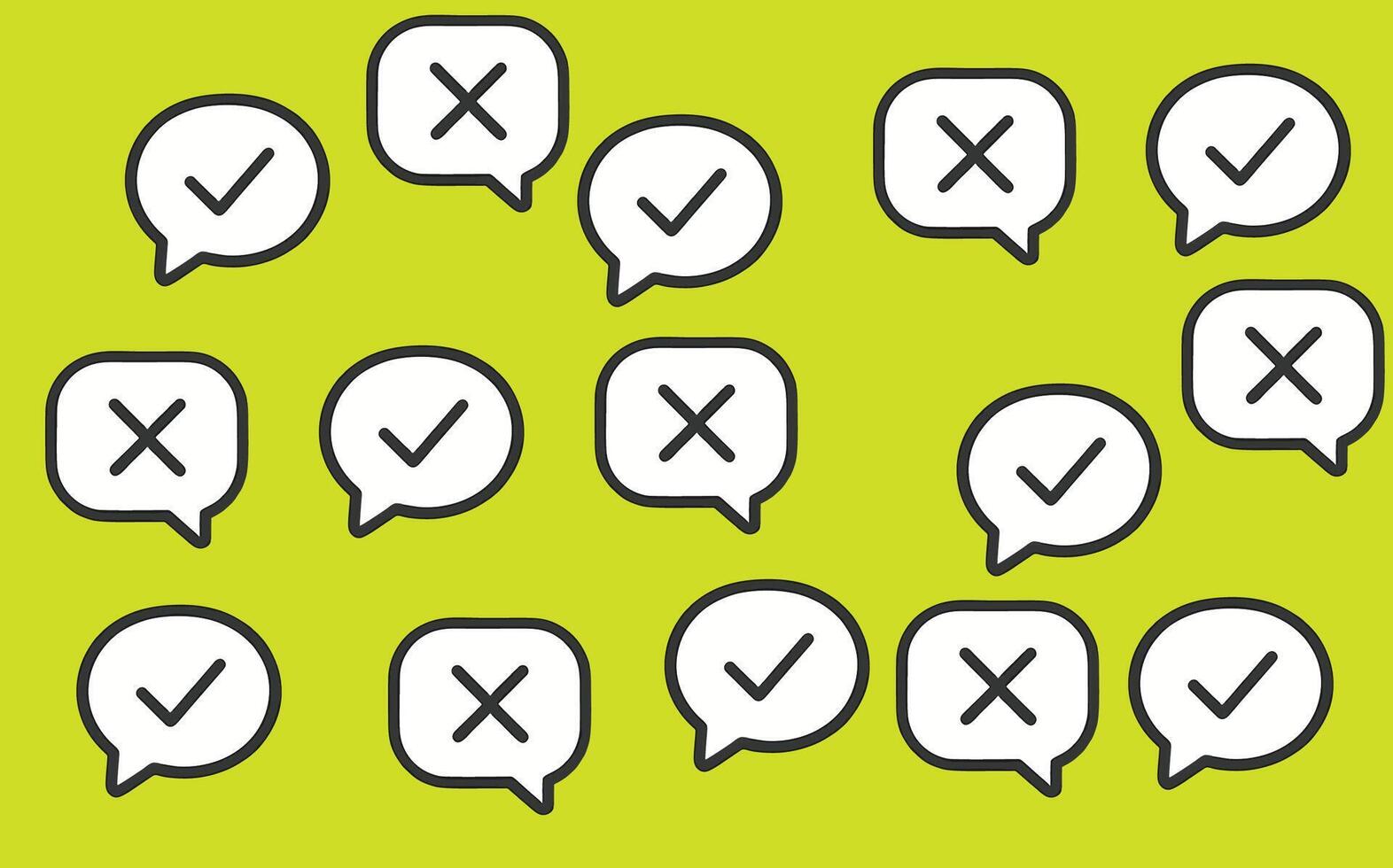 pattern of speech bubbles with yes and no symbols, perfect for posters, websites, and creative digital projects. vector