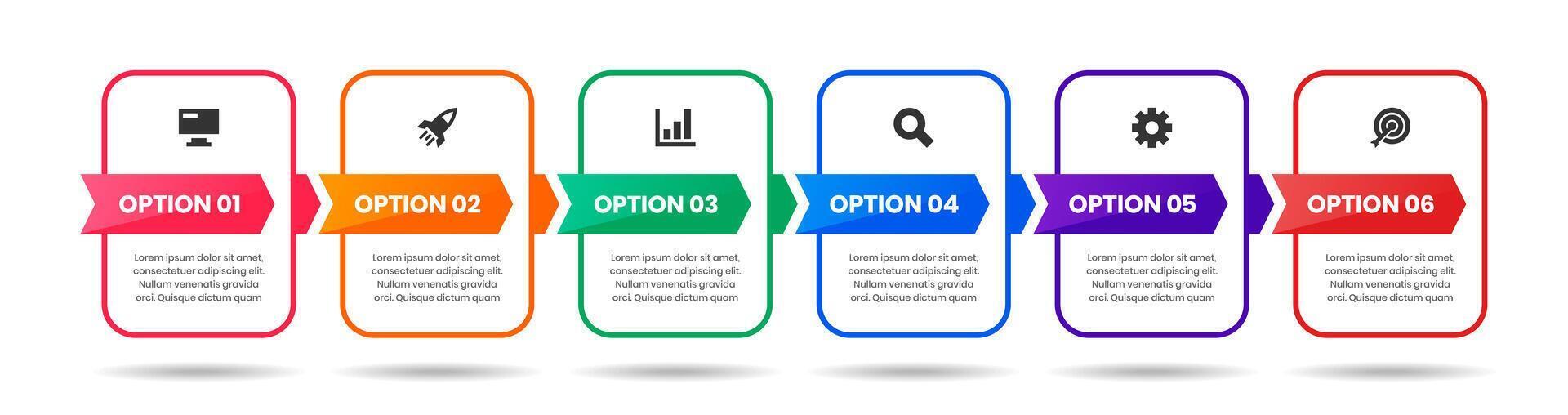 Arrows Infographic Element Design Templates with Icons and 6 Options. Suitable for Process Diagram, Presentations, Workflow Layout, Banner, Flow Chart vector