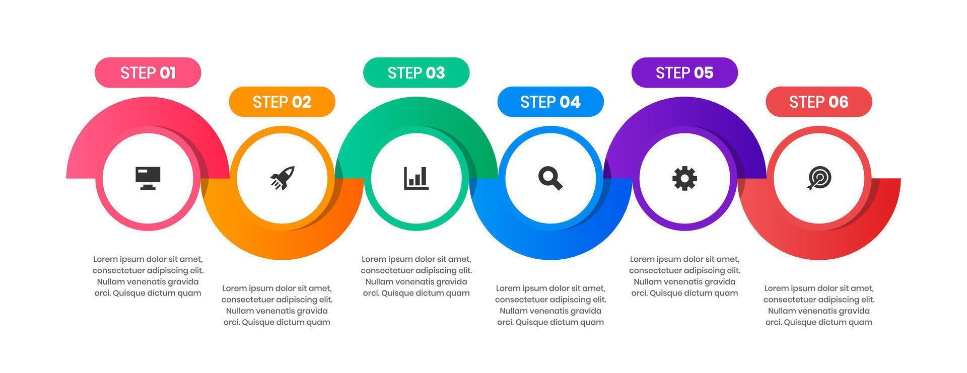 Timeline Infographic Element Design Templates with Icons and 6 Steps. Suitable for Process Diagram, Presentations, Workflow Layout, Banner, Infographic vector