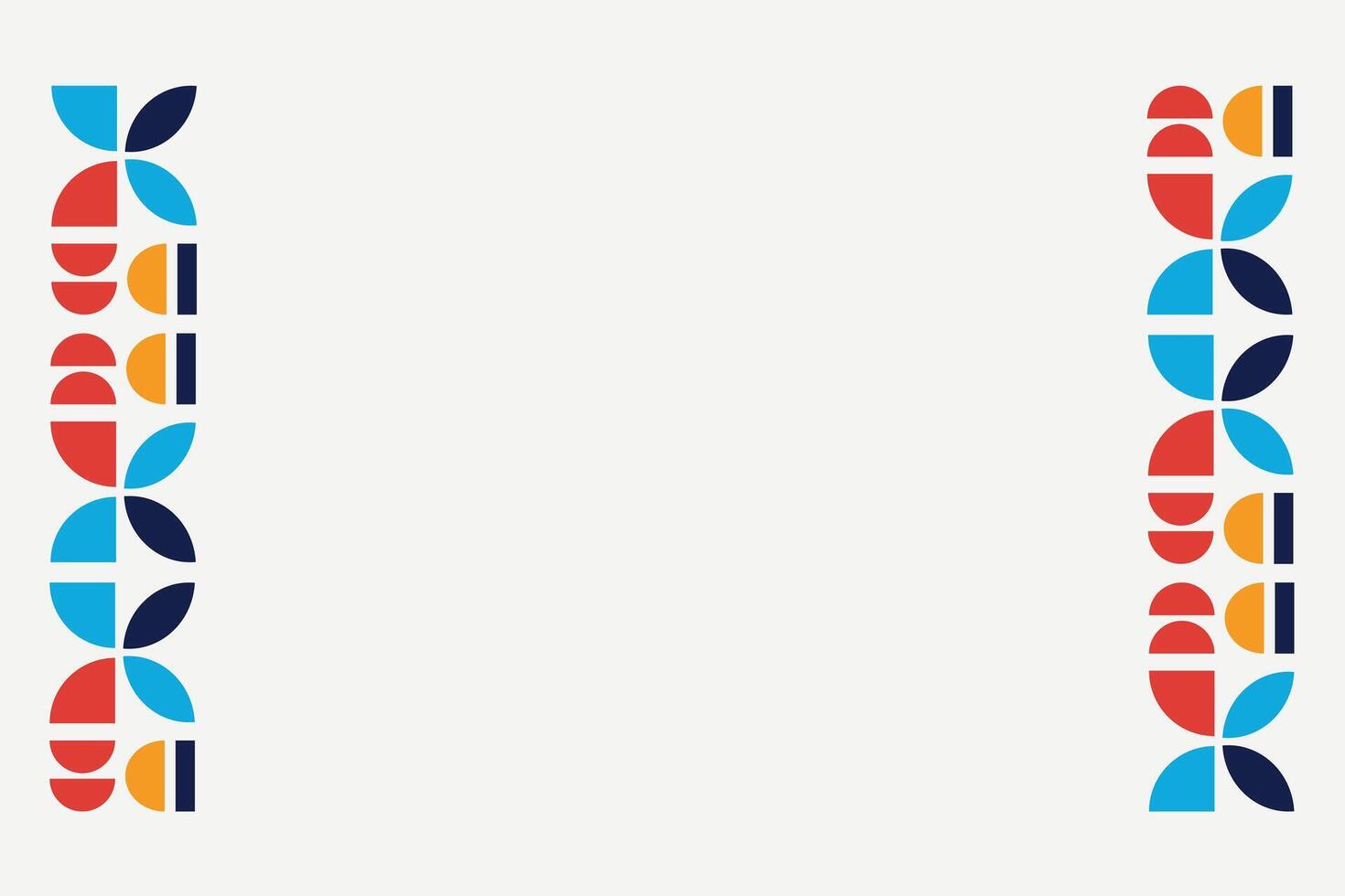 Modern abstract background with colorful geometric border pattern. Minimalist layout with red, blue, orange, and navy half-circle and petal shapes, perfect for posters, templates, invitations vector