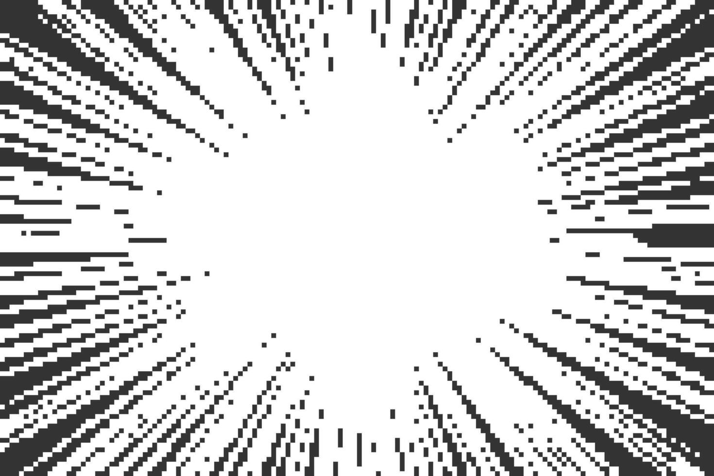 Comic background with pixel pattern. Speed lines explosion and burst with abstract bitmap texture. Radial sun rays on white backdrop. vector
