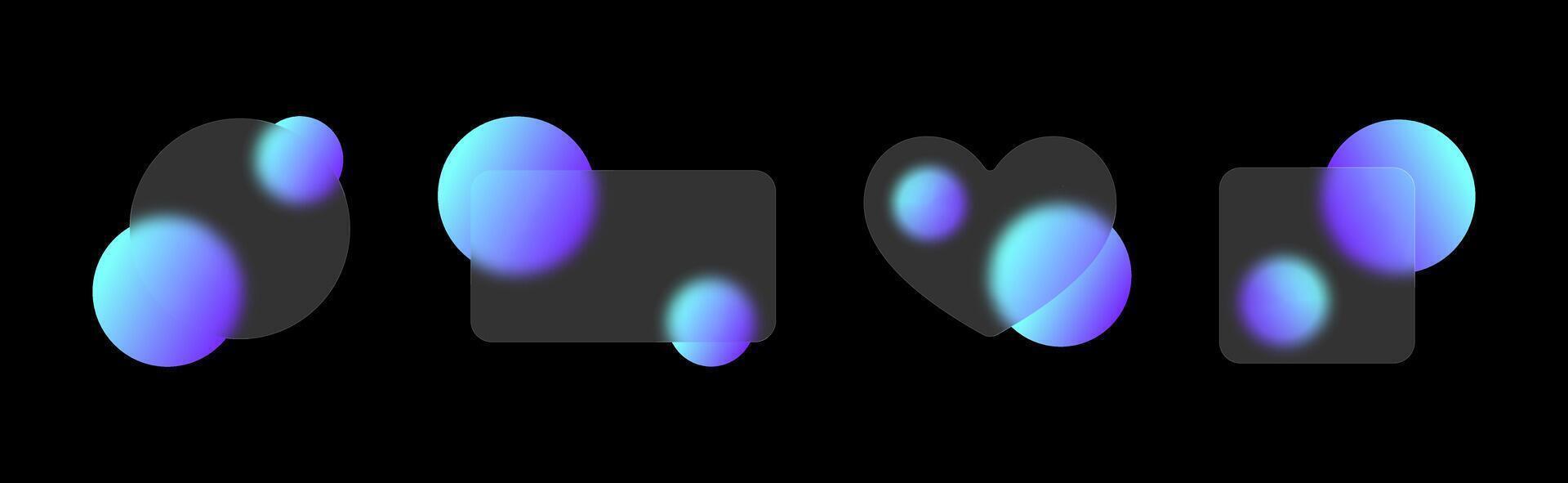 Translucent geometric shapes create depth with blurred circles in an abstract display of glass morphism aesthetics. vector