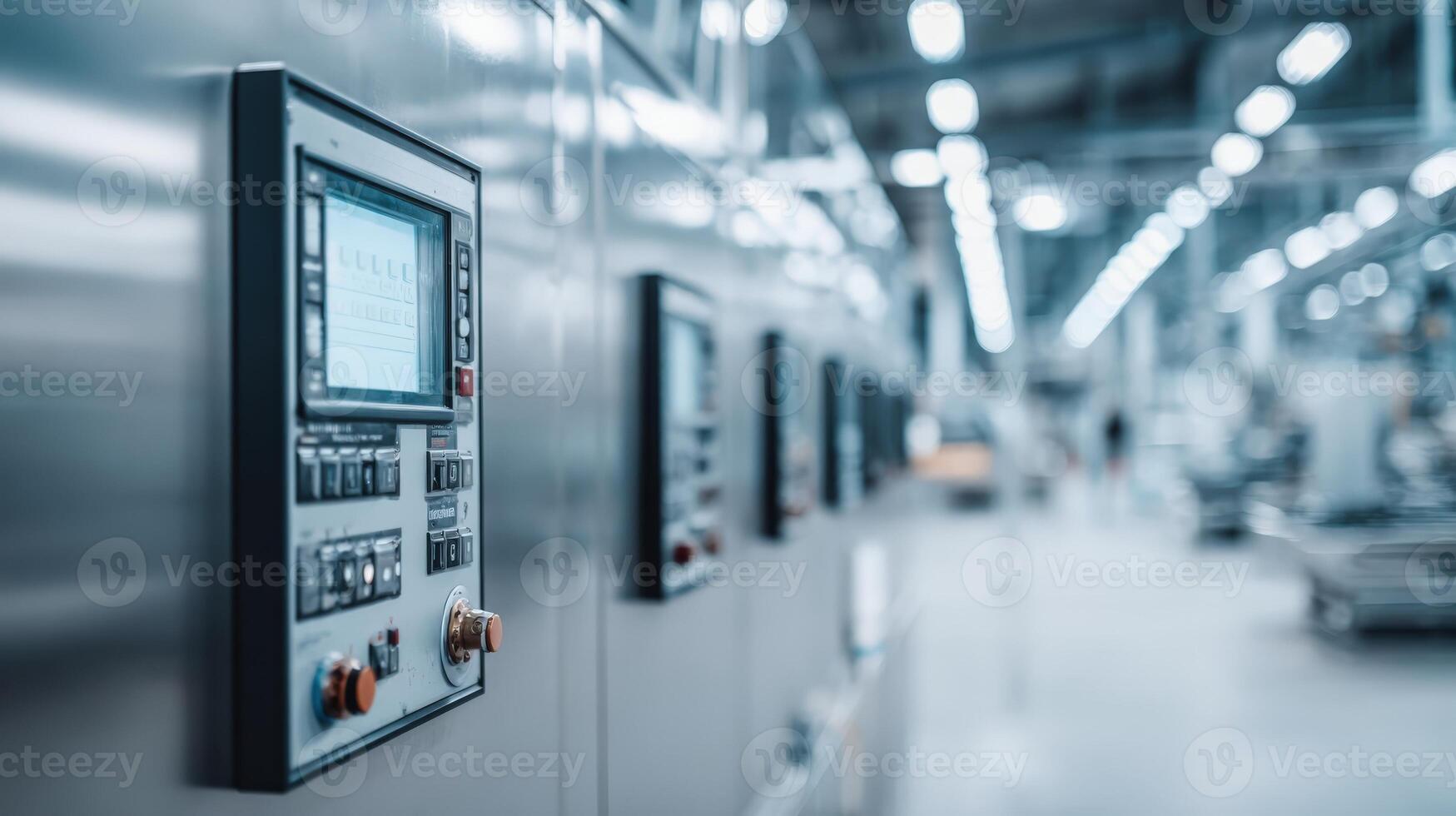 Automated Industrial Control Panel Displays Data in a Modern Factory Environment, Showcasing Precision and Efficiency photo