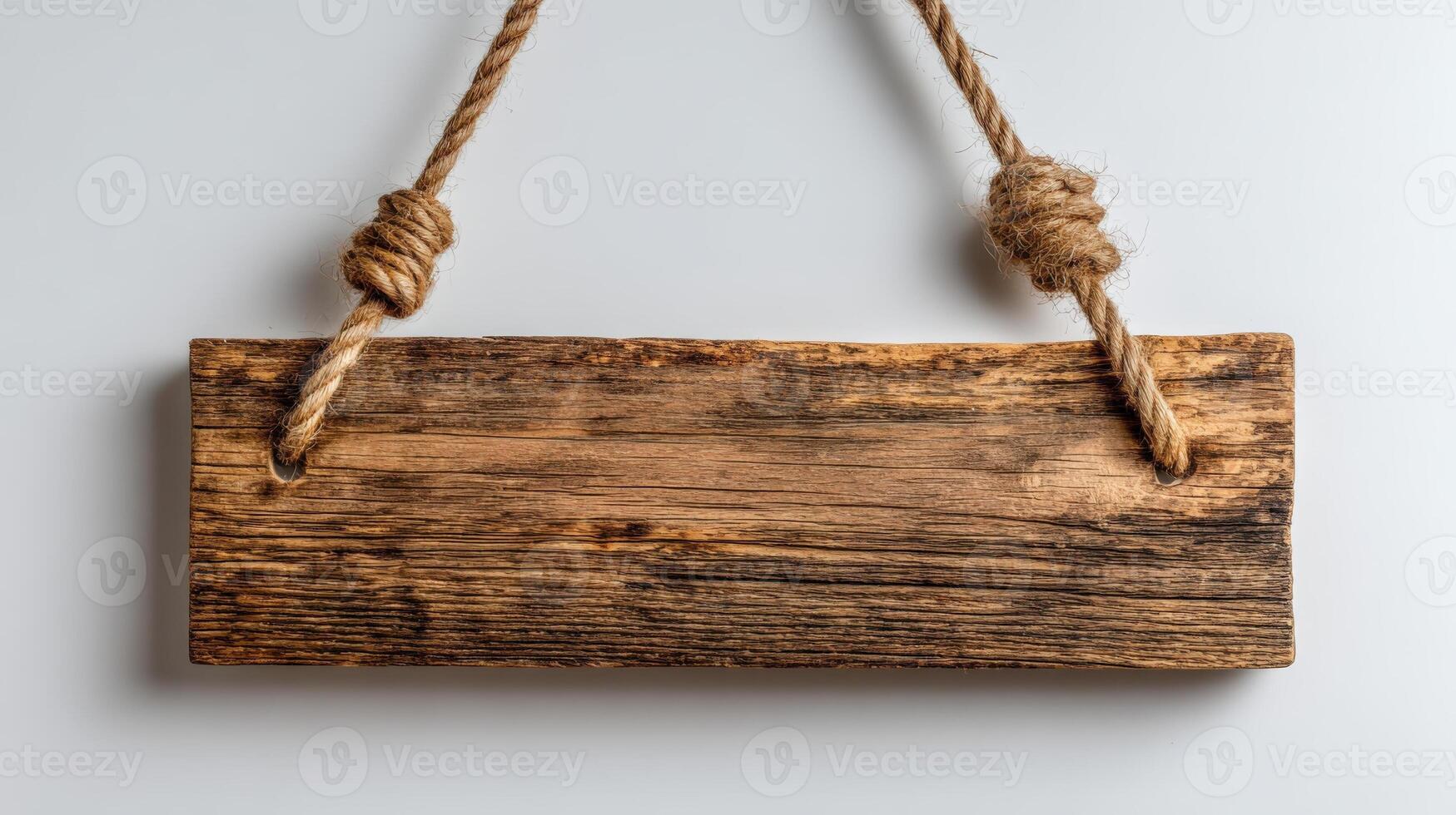 Rustic Wood Sign Hanging from Rope, Blank for Custom Text or Graphic Design Element photo