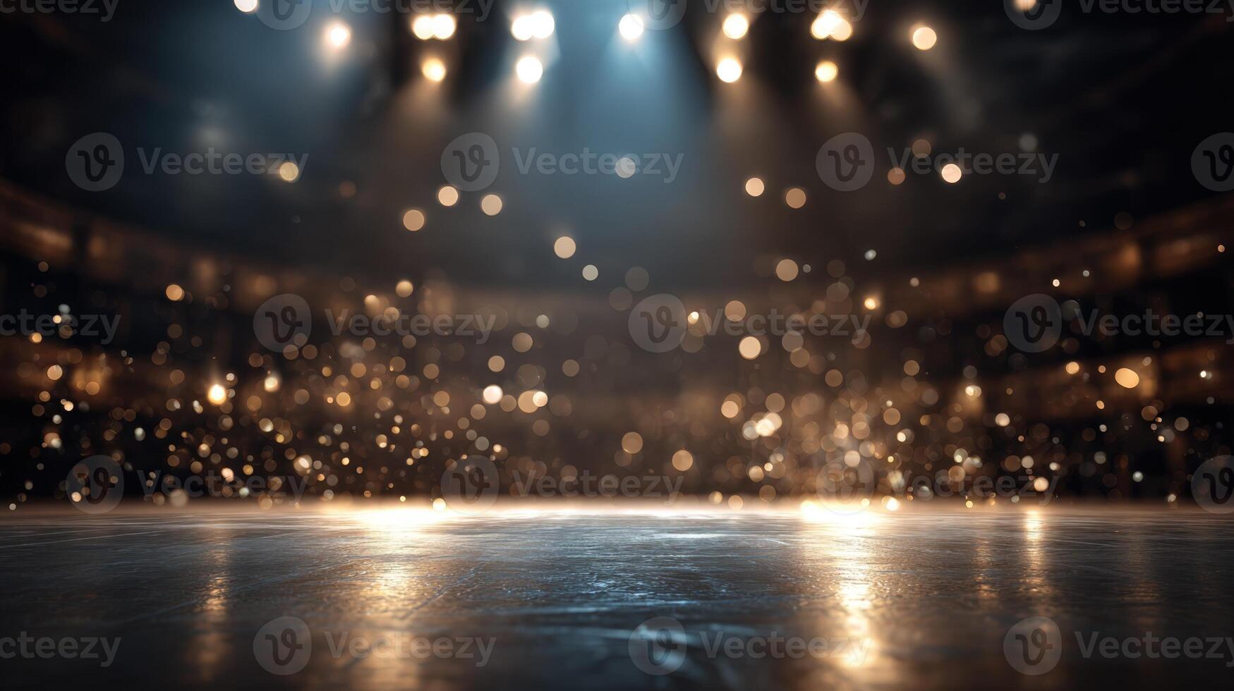 Abstract Arena Background with Bokeh Lights and Empty Stage, Perfect for Sports or Entertainment Events photo