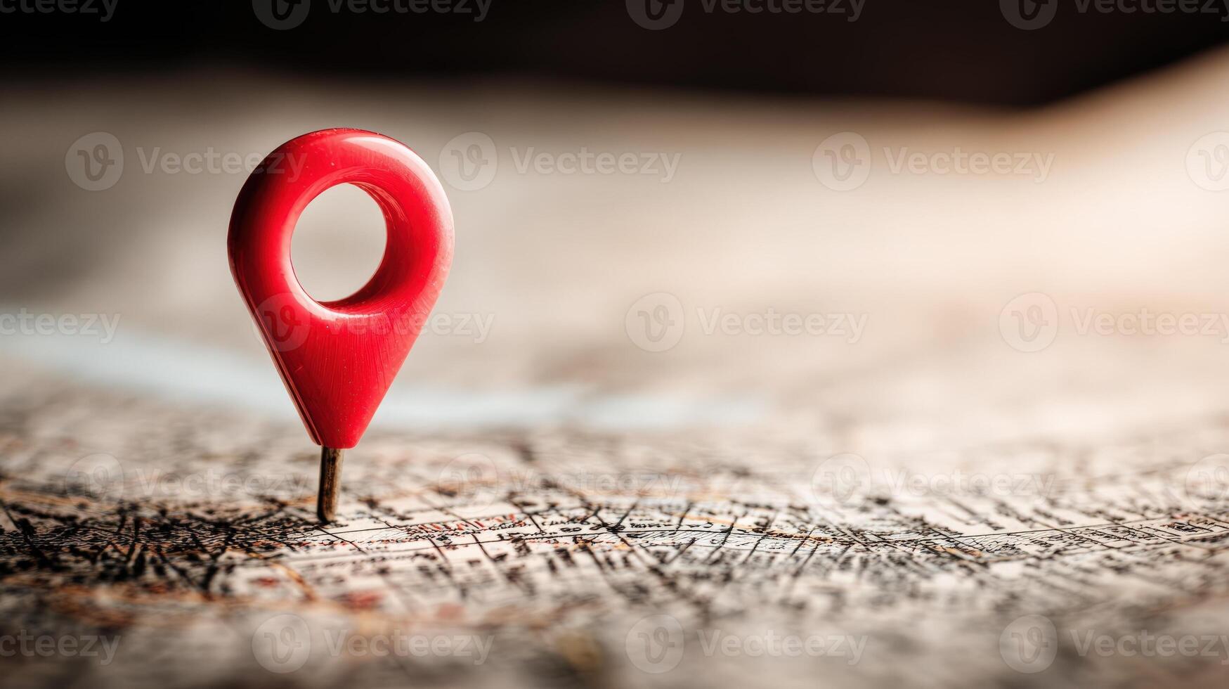 Location Pin on a Blurred Road Map, Indicating a Destination or Point of Interest for Travel photo